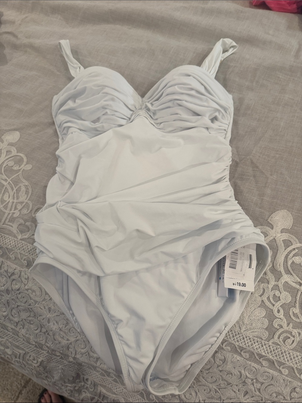 Bleu Rod Beattie White Ruched One-Piece Swimsuit